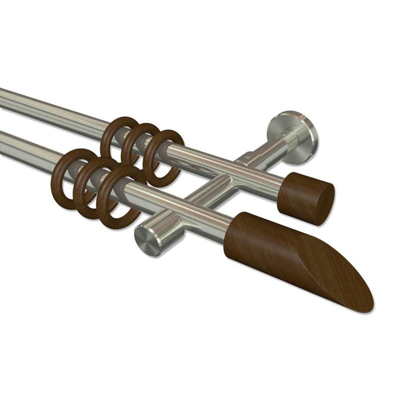 Randel Curtain Pole Set, 5cm H x 480cm W x 15cm D, Stainless Steel/Walnut Lacquered