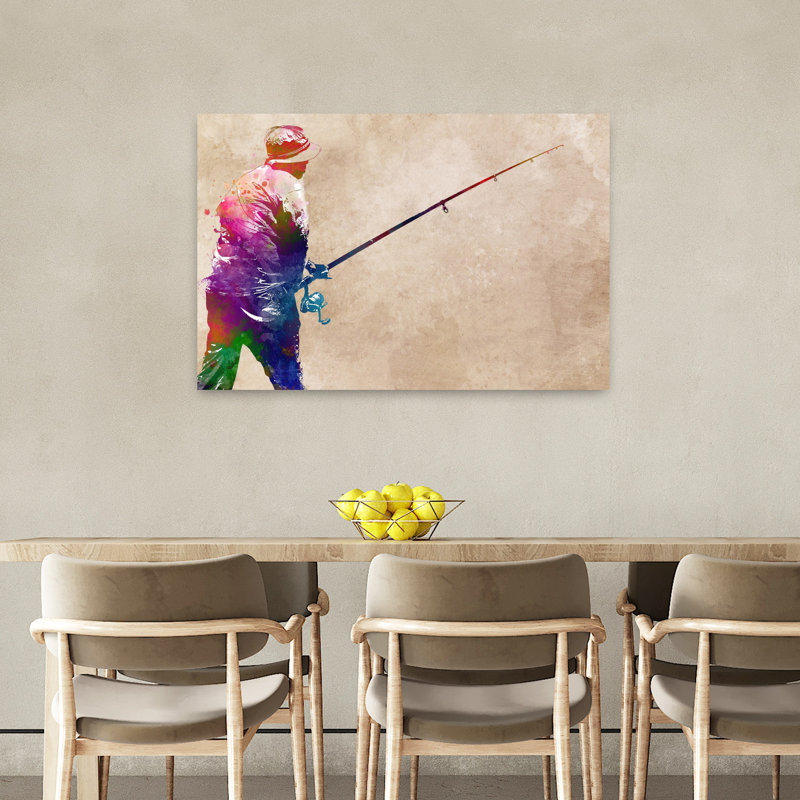 «Vibrant Fishing Art», art mural contemporain, 24" H x 36" W