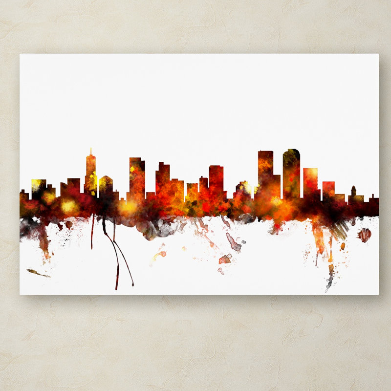 «Denver Colorado Skyline», impression, H 12 po x l 19 po x P 2 po, Toile tendue, Pas de tapis