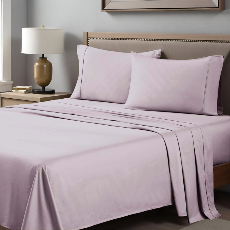 Ensemble de draps en satin de coton égyptien peigné de qualité supérieure à densité de tissage de 400 fils Superior, Lilas