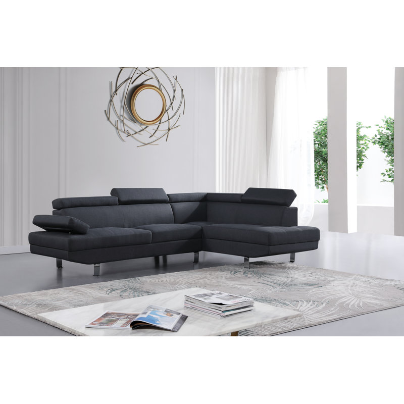 Steinway Upholstered L-Shaped Sectional, Gray, Right Hand Facing