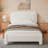 Teddy Fleece Upholstered Platform Bed Frame with Curved Rounded Height‑Adjustable Headboard-128923879