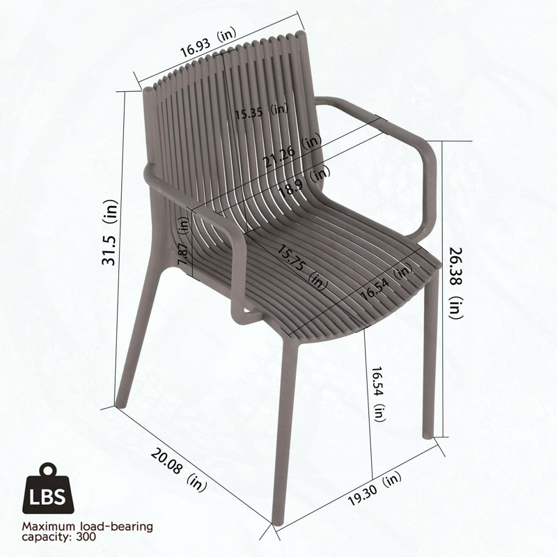 Ensemble de 4 fauteuils empilables modernes en plastique, dossier à lattes ergonomique, PP toutes saisons, sans assemblage