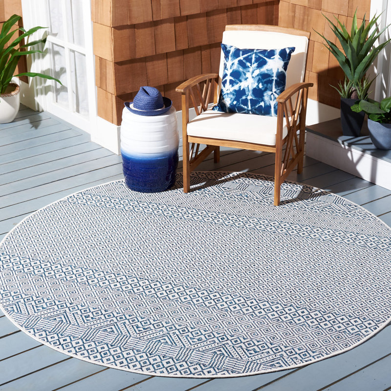 Tapis d'intérieur / extérieur à motif géométrique Sisneros Performance, Rond 4 pi