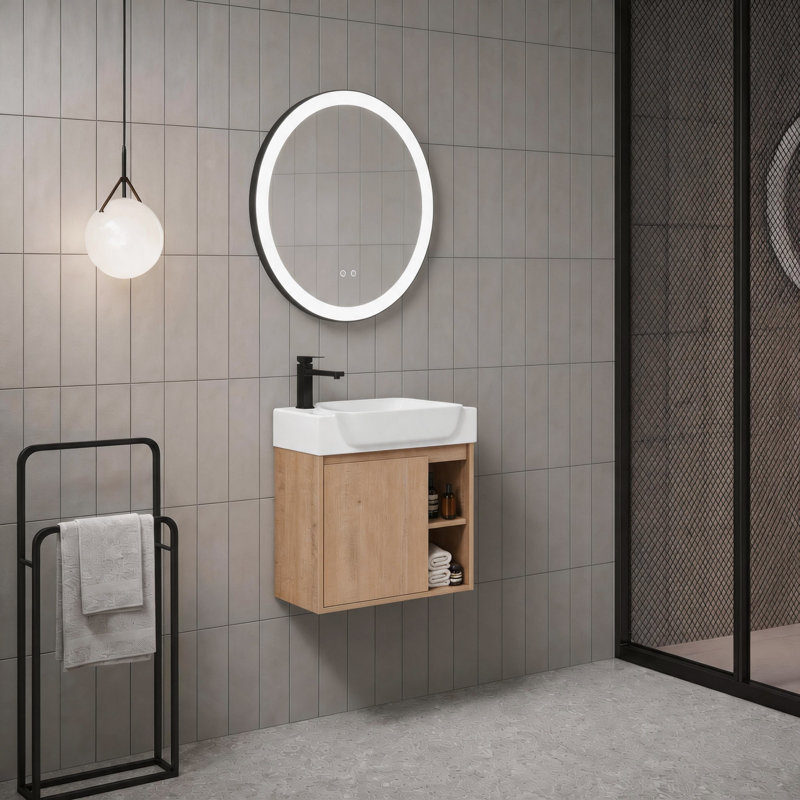 Meuble-lavabo flottant 24 po Slimbay, Imitation chêne, 24"