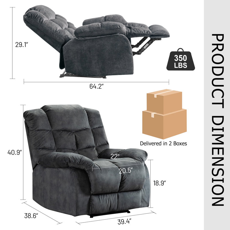 Fauteuils inclinables simples pour salon, canapés inclinables manuels en tissu respirant, Gris