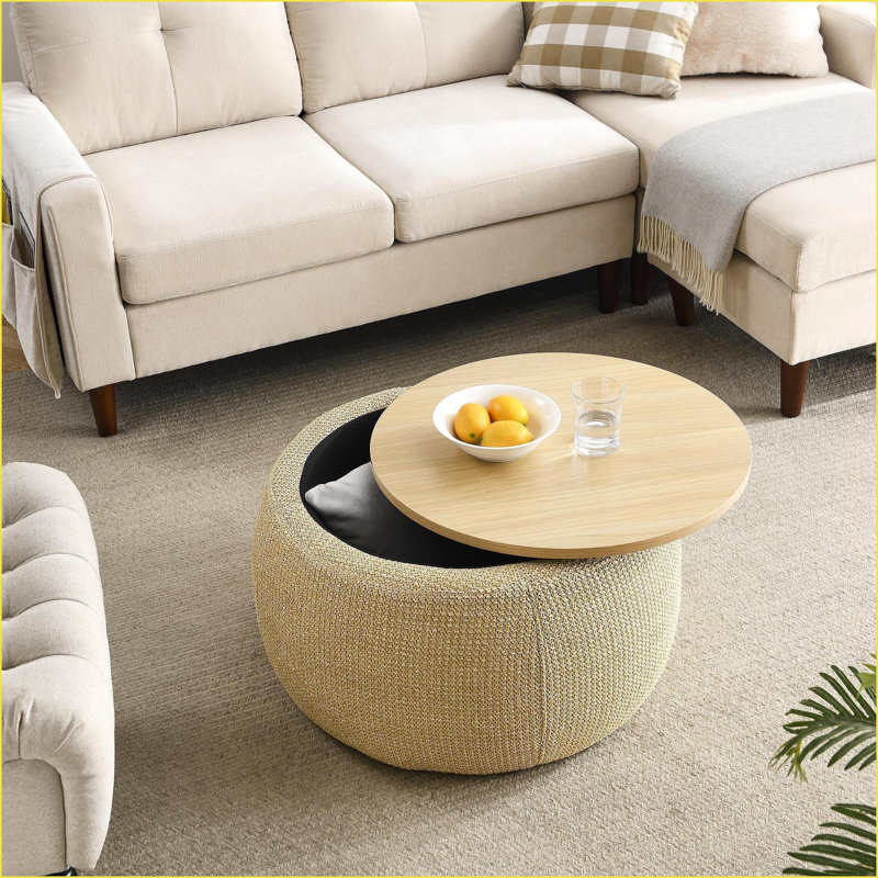 Table de bout ronde avec repose-pieds 2 en 1, 25,5 po x 25,5 po x 14,5 po Naturel | Naturel | Plastique