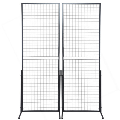 2' X 5.6' Grid Wall Panels Tower, 2 Packs Wire Gridwall Display Racks With T-Base Floorstanding, Double Side Gridwall Panels For Art Craft Shows, Retail Display With Extra Clips And Hooks