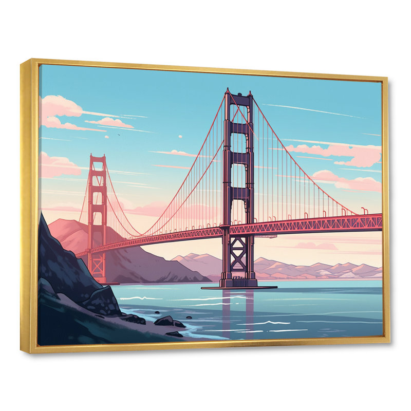 «Golden Gate Bridge San Francisco I», reproduction sur toile, H 12 po x l 20 po x P 1 po, Cadre flottant doré