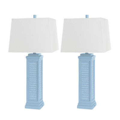 Stunning Coastal Blue Resin Table Lamps Set of 2 with Linen Shade, USB Charging Port, and 3-Way Switch for Versatile Ambient Lighting