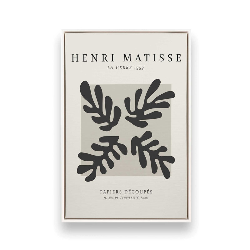 Affiche La Gerbe en noir Matisse, H 12,75 po x l 8,75 po x P 1,75 po, Cadre flottant blanc opaque