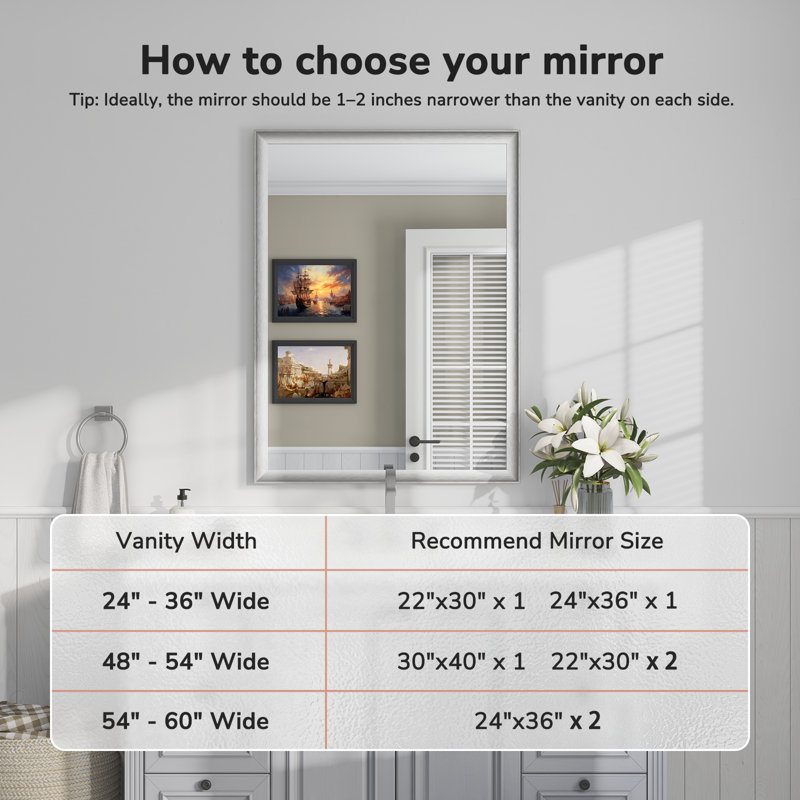 Miroir de salle de bain mural en métal brossé 30 po x 40 po, miroir de meuble-lavabo mural en verre trempé HD, 40 po x 30 po