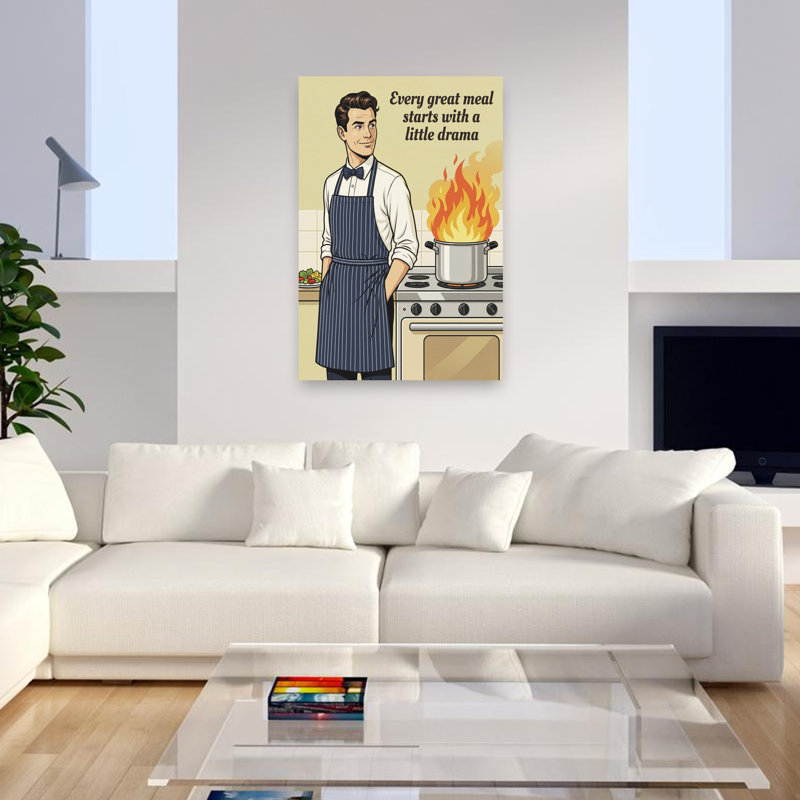 Art dramatique rétro, chef cuisinier, 48" H x 32" W