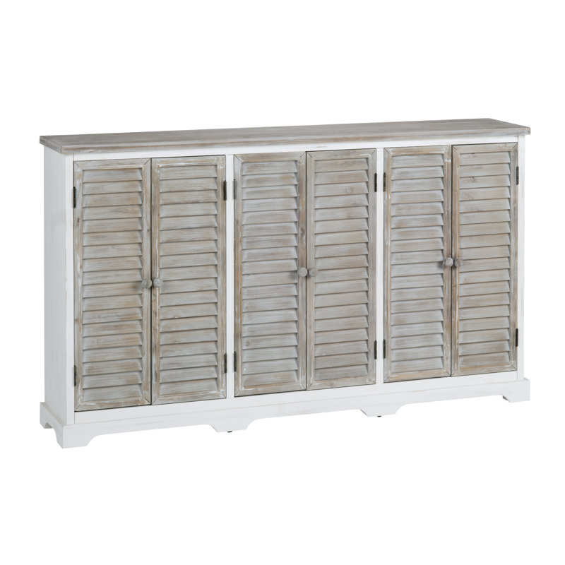 63 in. White Solid Wood 6 Door Sideboard Buffet Table
