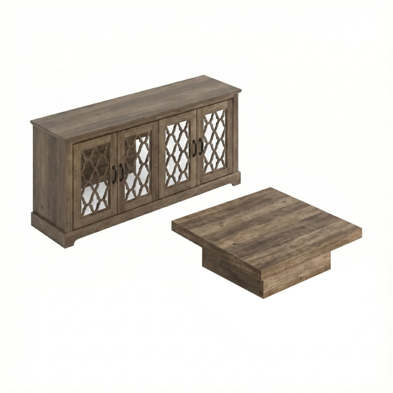 Caomhan Modern 2 Piece Coordinated Living Room Storage Set, Knotty Oak, Knotty Oak