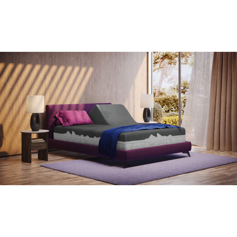 GVS Calm 11.5'' Medium Charcoal Infused Hybrid Mattress and Adjustable Base, Split Head King