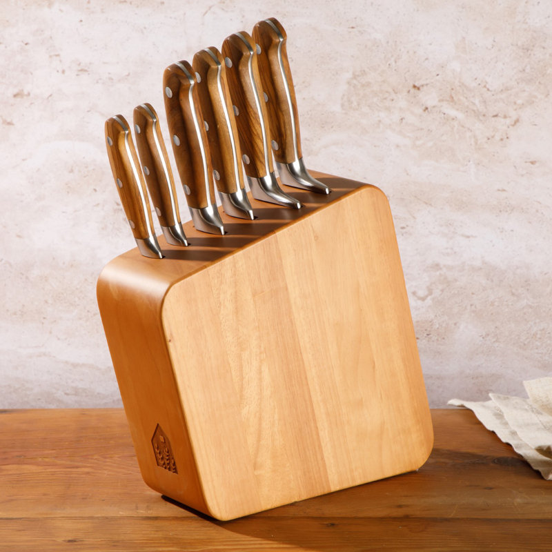 Bloomhouse 7 Piece Italian Olive Wood Knife Block Set w/ German Forged Steel Knives