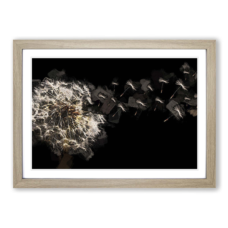 Dandelion Seeds in Flight in Abstract - Picture Frame Graphic Art Print, Oak Framed, 27cm H x 36cm W x 2cm D