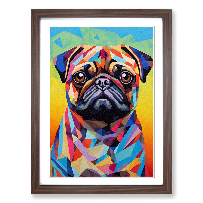 Pug Op No.2 - Single Picture Frame Print on Wood, Walnut, 46cm H x 34cm W x 2cm D