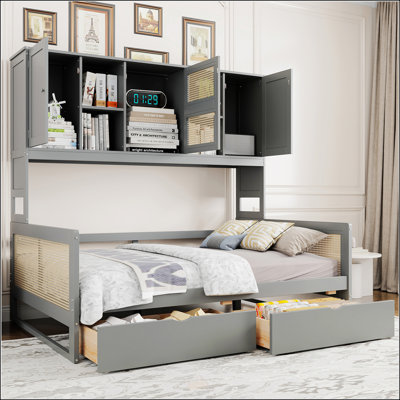 Full Size Wooden Daybed With 2 Drawers