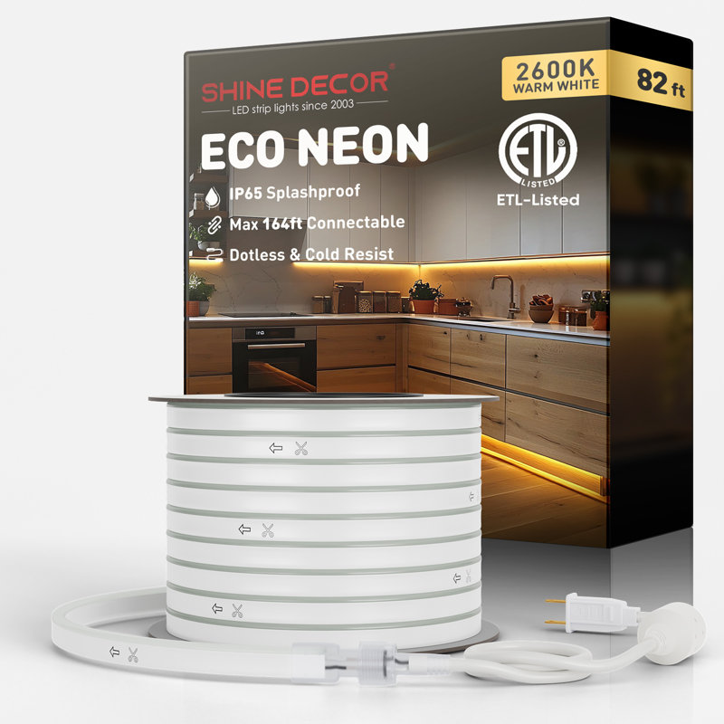 Cordon lumineux néon 120V Shine Decor 2600K blanc chaud, 984"