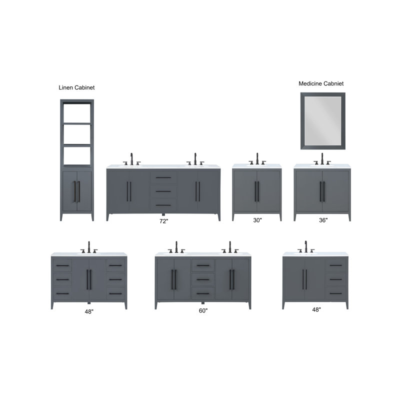 Adrienne 48'' Single Bathroom Vanity with Quartz Top, Grey