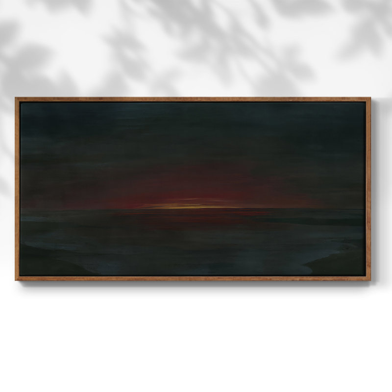 Red Nightsky III - Toile tendue avec châssis encadré - Prêt à être accroché, H 25 po x l 49 po, Noyer