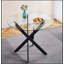 Table de salle à manger moderne noire avec pieds croisés en métal et verre trempé, parfaite pour les salons élégants et peu encombrants-2052337873
