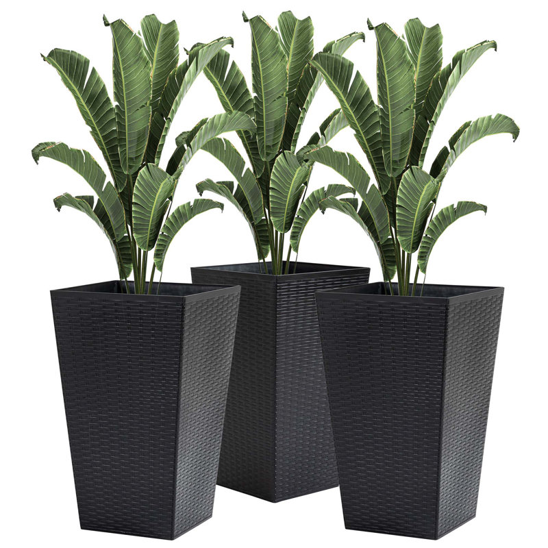 Ensemble attrayant de trois jardinières pour divers environnements, améliorant votre espace, Noir