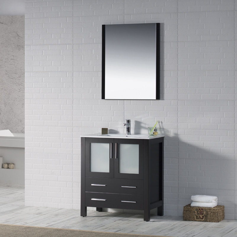 Mance 30'' Single Bathroom Vanity with Ceramic Top, Espresso