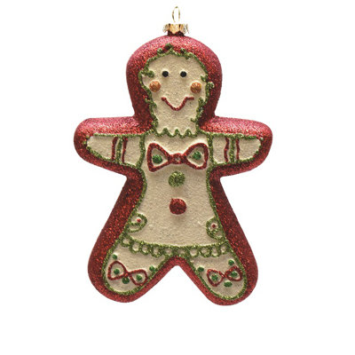 Ornement de Noël en forme de pain d'épice incassable rouge et blanc 6 po