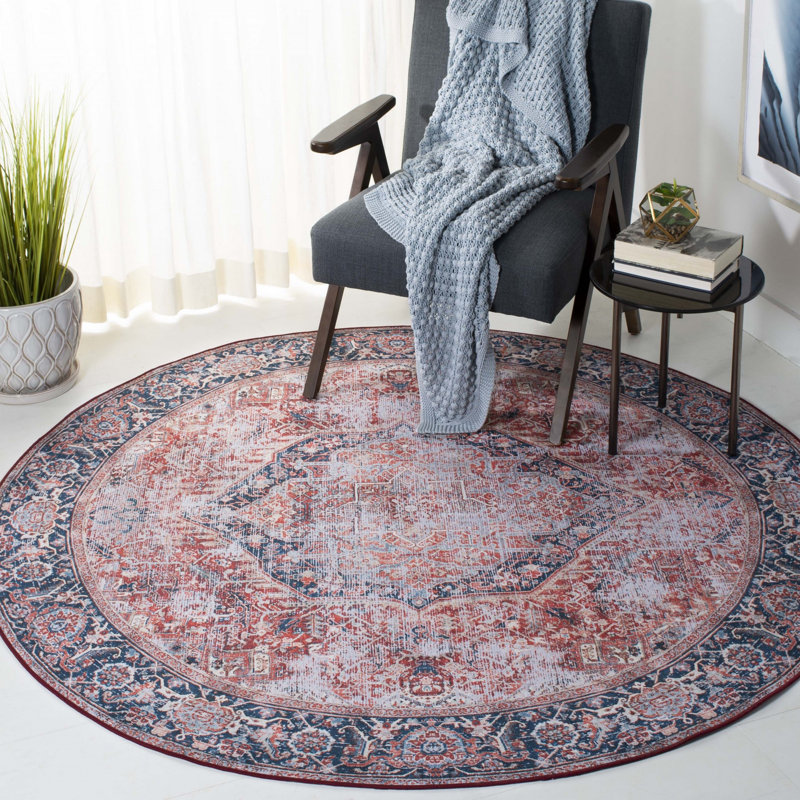 Ziebarth 177 M/W S/R Area Rug In Rust / Navy, Round 6'