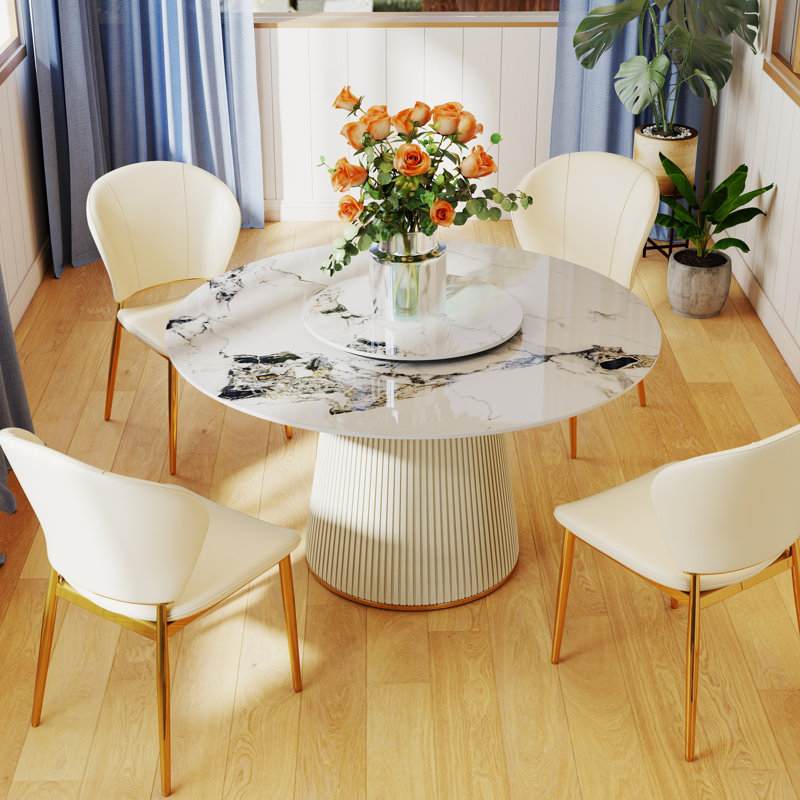 Table de salle à manger ronde, H 29,53 po x l 53,15 po x L 53,15 po, Patek blanc