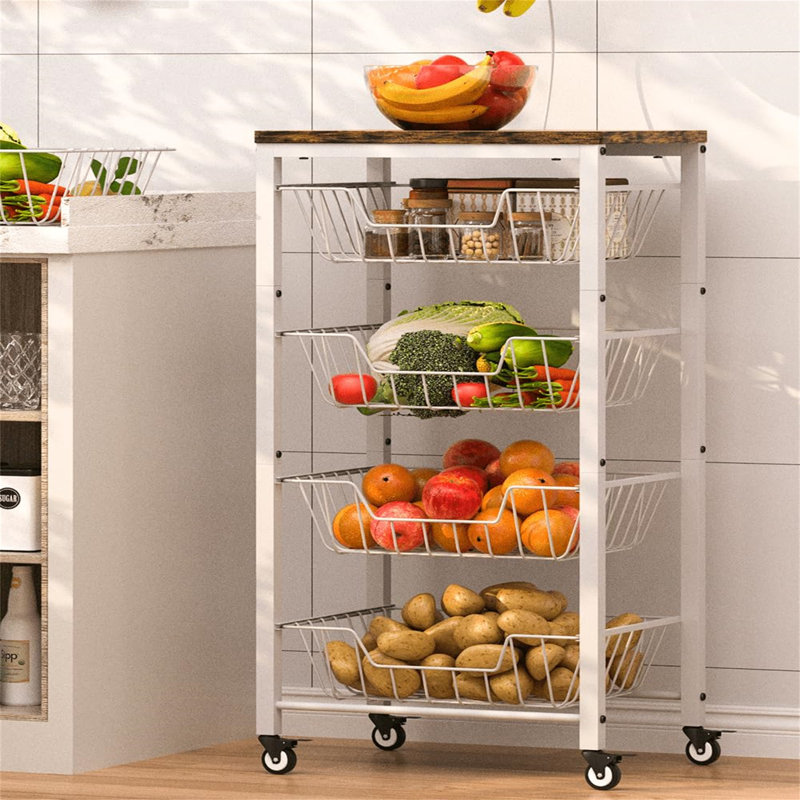 43cm W Metal Storage Rack with Wheels, White