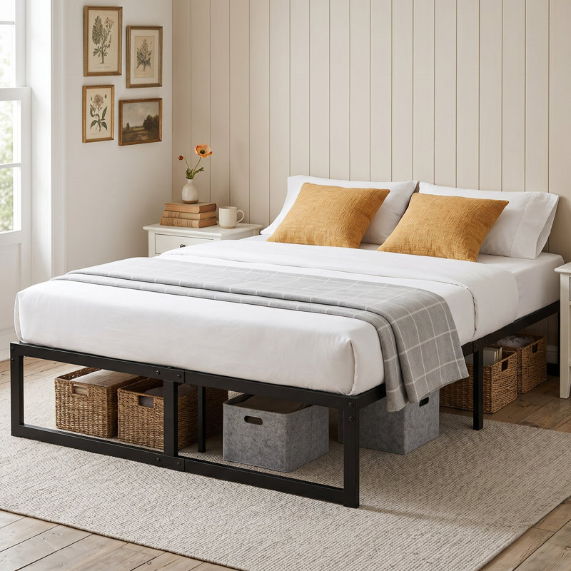 HOMCOM 4ft6 Double Bed Frame with Underbed Storage 32.5 cm Height Black
