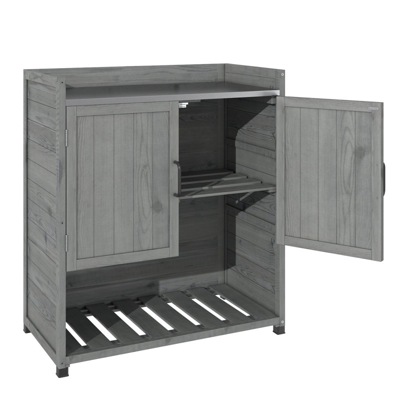 Armoire de rangement d'extérieur en bois avec tablette réglable, Gris