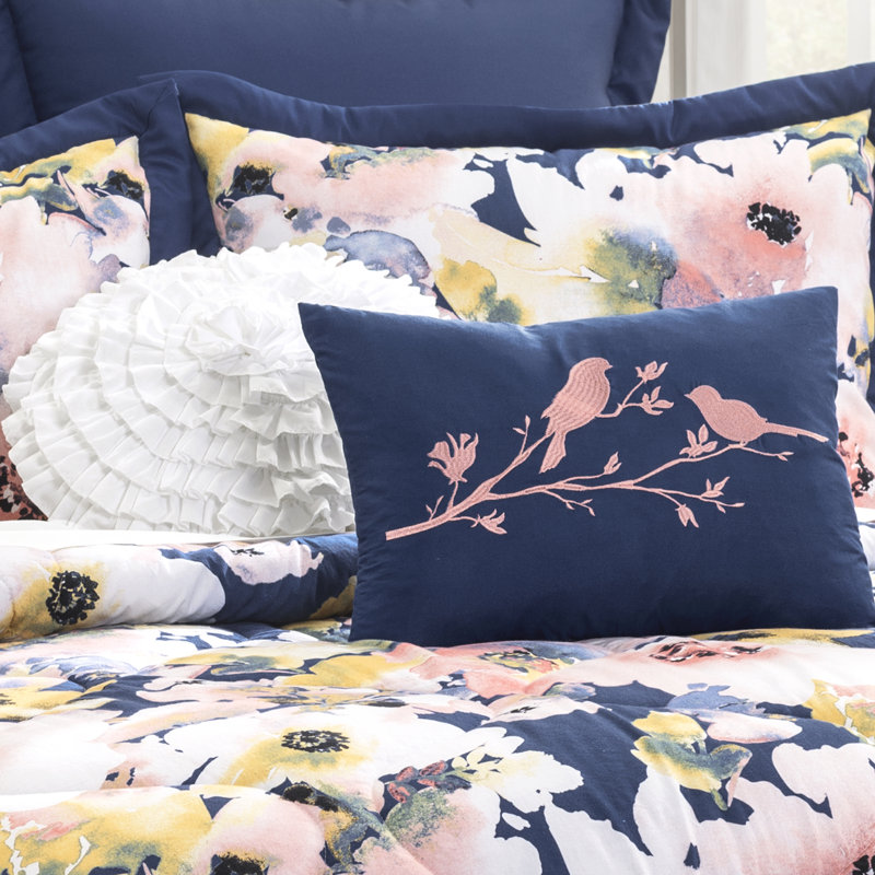 Blue Floral Watercolor Cotton Full Comforter Set