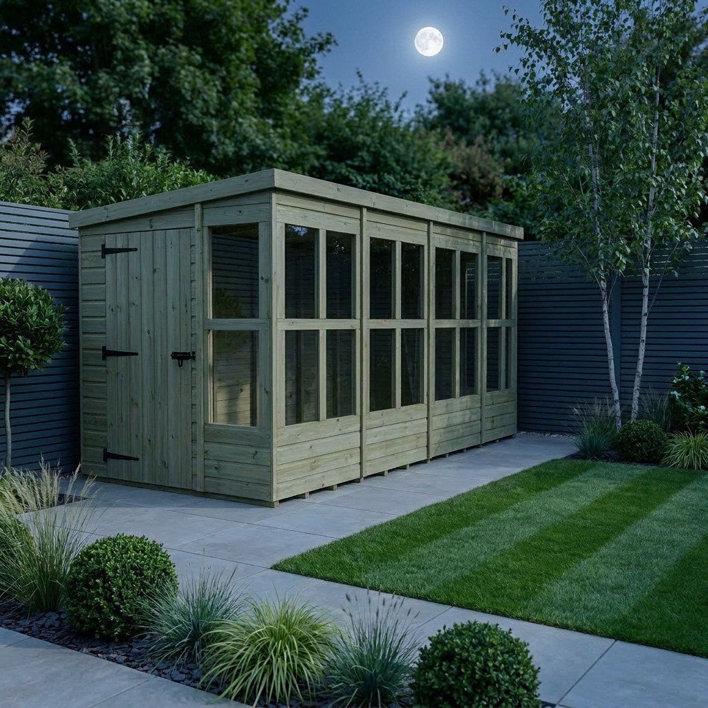Total Sheds 20ft x 6ft Pent Potting Shed - Built-in Two-Tier Bench - Pressure Treated Timber - UK Manufactured