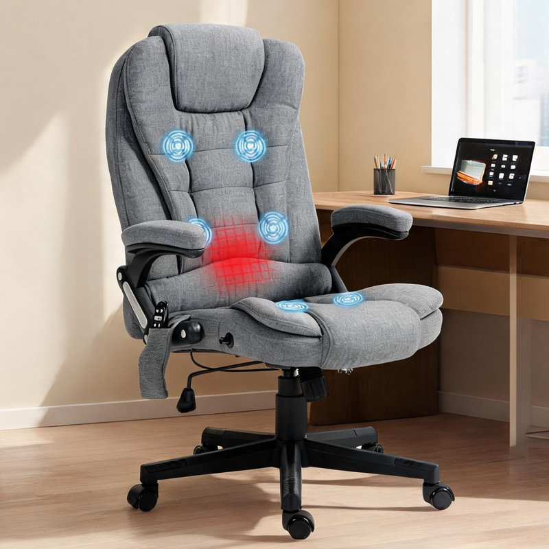 Fauteuil de direction en polyester Cool Grey avec massage chauffant et vibrant pour le soutien du bureau
