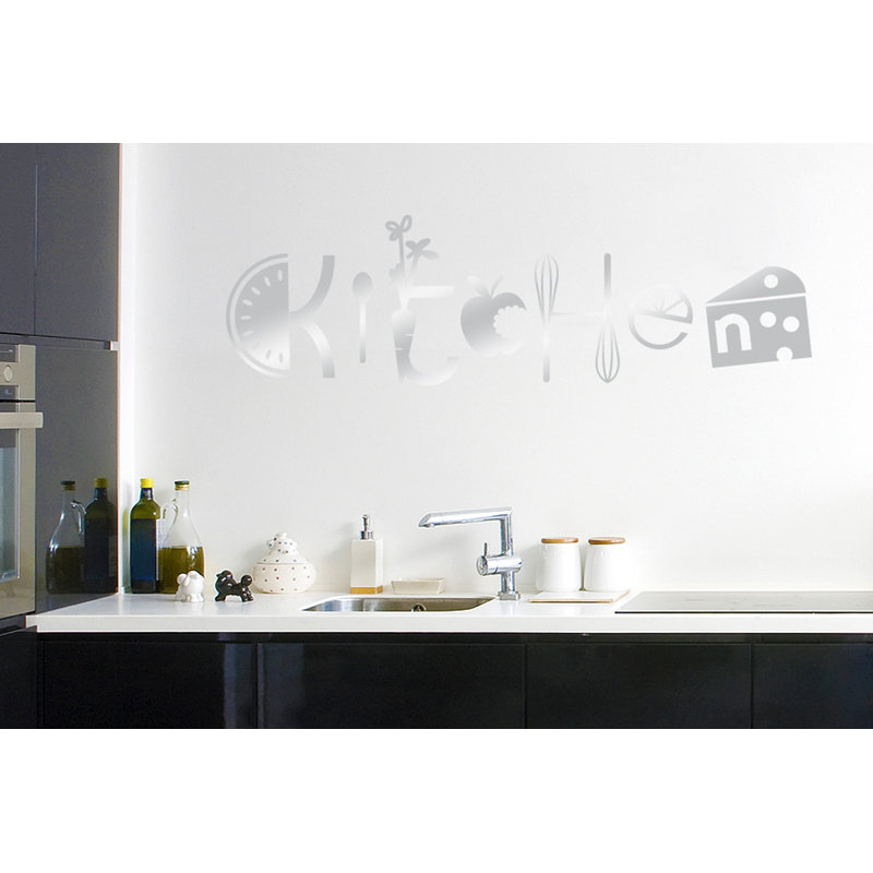 Assorted Kitchen Sign Wall Sticker, Shiny Silver, Medium