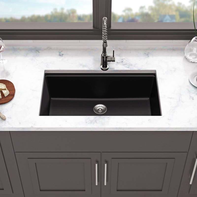 Évier de cuisine en quartz - Évier de cuisine encastré en granite, Noir