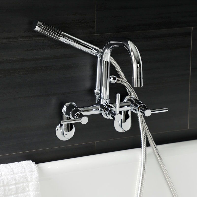 Polished Chrome Wall Mount Clawfoot Tub Faucet with Handheld Shower