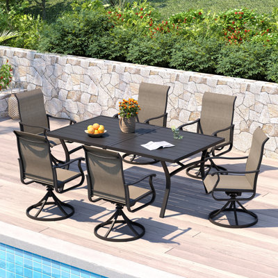 Ensemble repas d'extérieur 70,9 po avec très grande table rectangulaire et 6 chaises pivotantes en textilène 