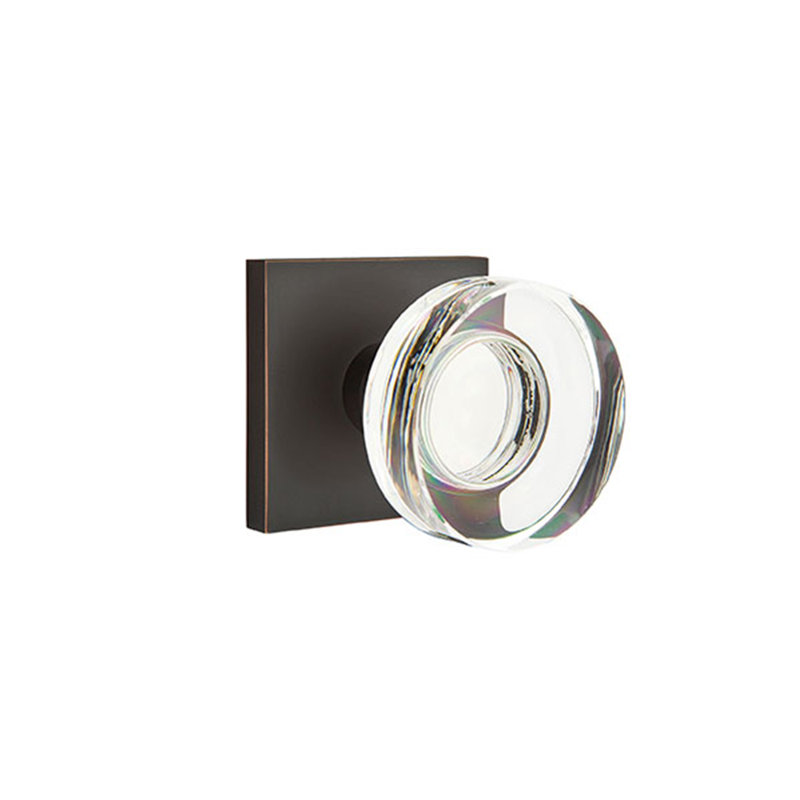 Passage (Hall & Closet) Modern & Contemporary Round Crystal Knob with Square Rose, Oil Rubbed Bronze