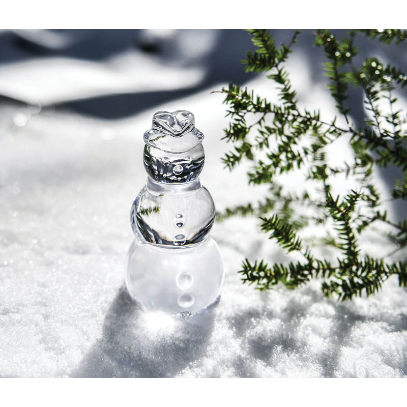 Handmade Glass Tall Snowman Figurine, 5" H x 2.63" W x 2.63" D