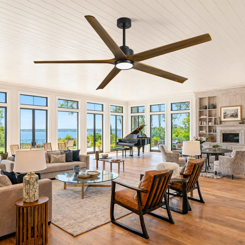 72'' Solid Wood Ceiling Fan With Light,Quiet Outdoor Farmhouse Fan, Reversible Dc Motor, High Cfm, 5 Blades And 6 Speeds For Indoor/Outdoor Spaces