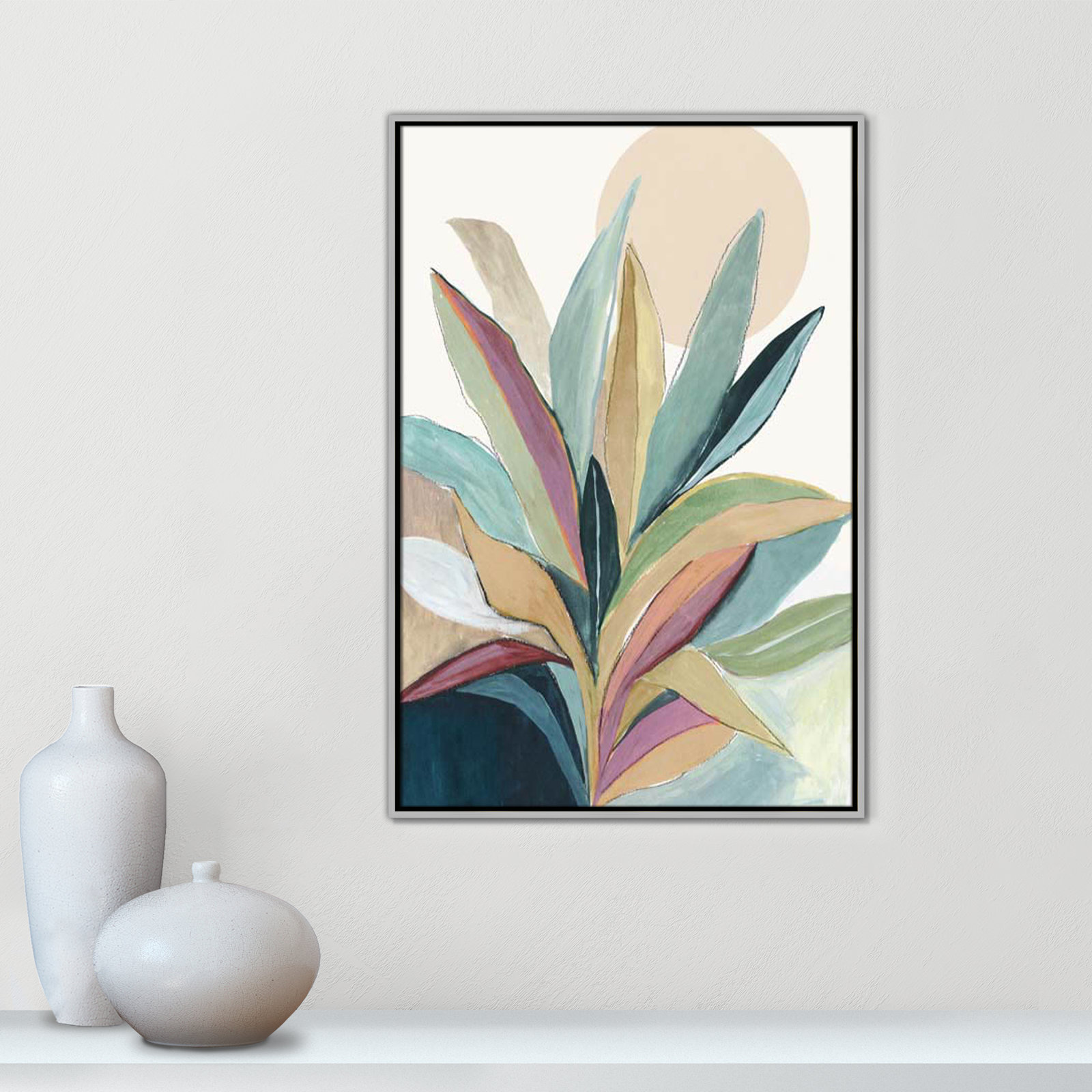 Sherbrooke Sunny Bright Leaves I by Asia Jensen Print, No Mat, Silver Floater Framed, 37.5" H x 25.5" W x 2" D