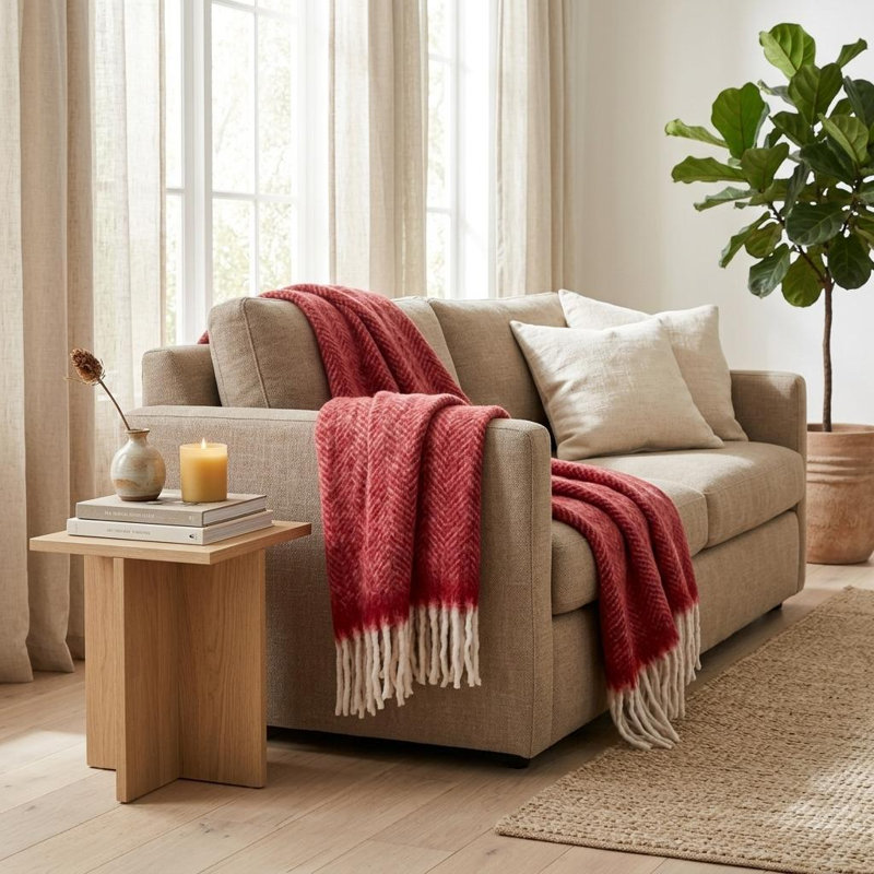 Jeté réversible en acrylique tissé rouge