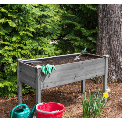 Jardinière en bois surélevée pour l'extérieur 48x24x30 pouces, convenant à la culture des herbes, des fruits et des légumes, matériau solide gris, capacité de 300 lb, traitement à base d'eau, lit de jardin à structure ergonomique avec