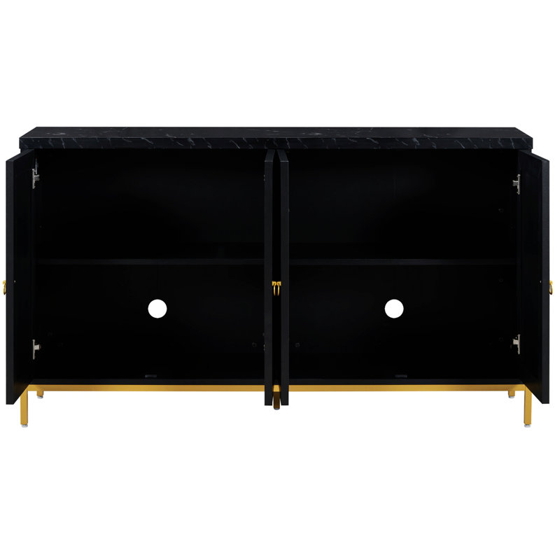 Buffet Tynisia avec espace de rangement très grand avec poignées en métal et pieds de support, Noir